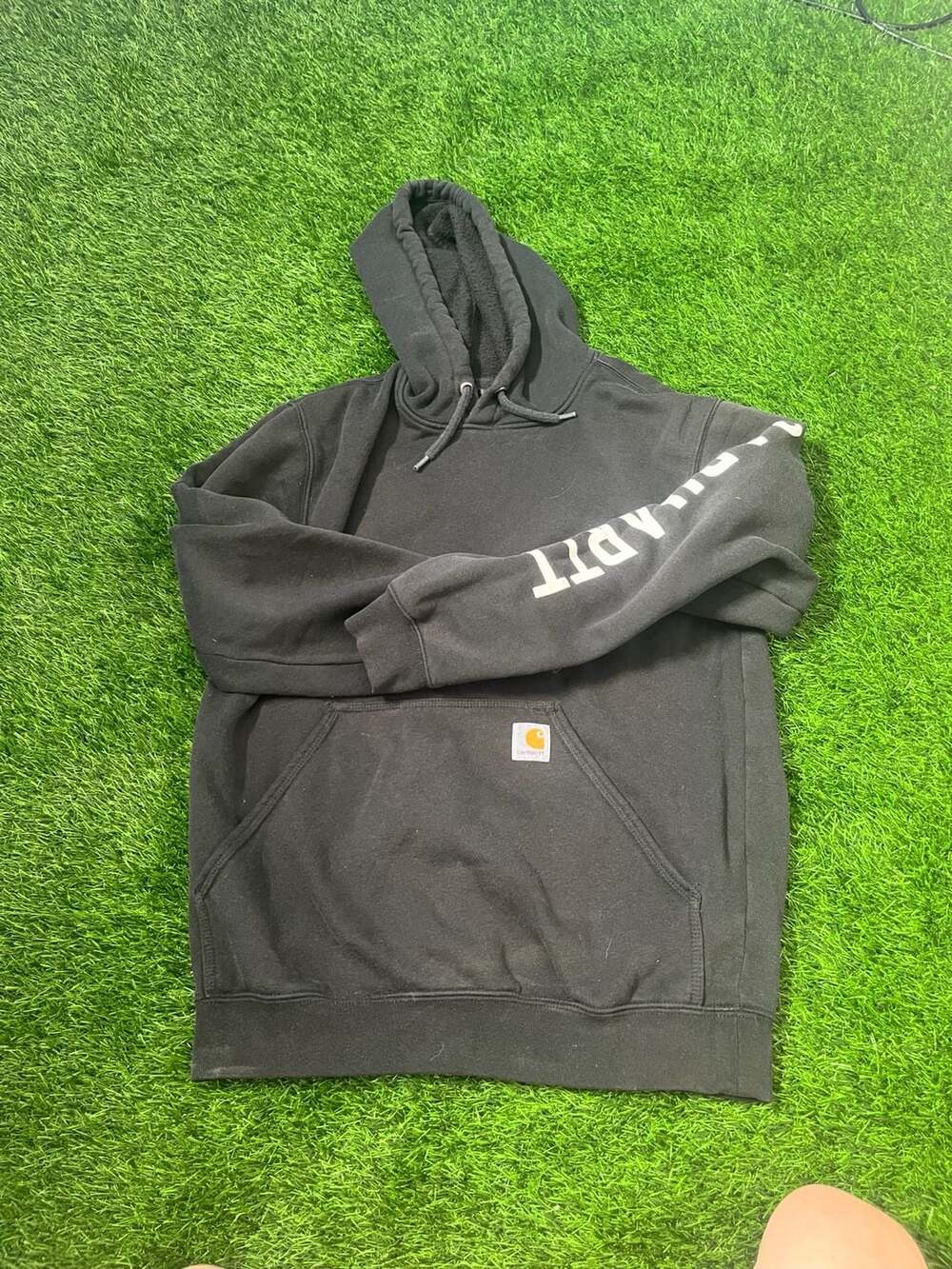 Carhartt Loose Fit Black Pullover Hoodie with Sleeve Logo